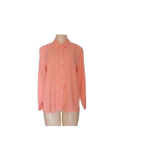 J. Jill Coral Silk Button Down Long Sleeve Shirt Size M Petite - Picture 1 of 5